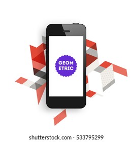 Mobile Phone Icon with Trendy Geometric Background for Technologies Concepts and Designs - Vector Illustration