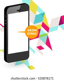 Mobile Phone Icon with Trendy Geometric Background for Technologies Concepts and Designs - Vector Illustration