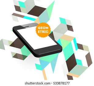 Mobile Phone Icon with Trendy Geometric Background for Technologies Concepts and Designs - Vector Illustration