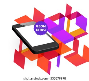 Mobile Phone Icon with Trendy Geometric Background for Technologies Concepts and Designs - Vector Illustration