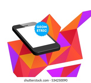 Mobile Phone Icon with Trendy Geometric Background for Technologies Concepts and Designs - Vector Illustration