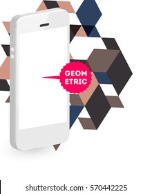 Mobile Phone Icon with Trendy Memphis Geometric Background for Technologies Concepts and Designs - Vector Illustration