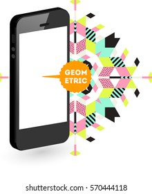 Mobile Phone Icon with Trendy Memphis Geometric Background for Technologies Concepts and Designs - Vector Illustration