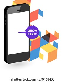 Mobile Phone Icon with Trendy Memphis Geometric Background for Technologies Concepts and Designs - Vector Illustration