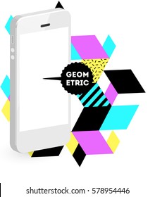 Mobile Phone Icon with Trendy Memphis Geometric Background for Technologies Concepts and Designs - Vector Illustration