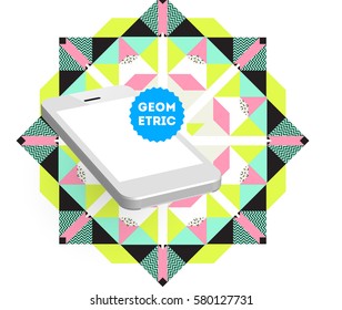 Mobile Phone Icon with Trendy Memphis Geometric Background for Technologies Concepts and Designs - Vector Illustration