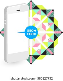 Mobile Phone Icon with Trendy Memphis Geometric Background for Technologies Concepts and Designs - Vector Illustration
