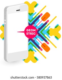 Mobile Phone Icon with Trendy Memphis Geometric Background for Technologies Concepts and Designs - Vector Illustration