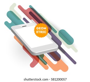 Mobile Phone Icon with Trendy Memphis Geometric Background for Technologies Concepts and Designs - Vector Illustration