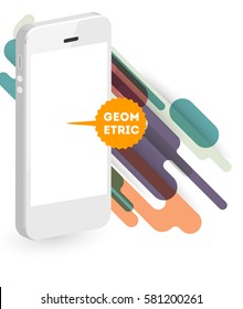 Mobile Phone Icon with Trendy Memphis Geometric Background for Technologies Concepts and Designs - Vector Illustration