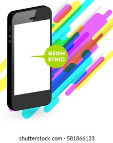 Mobile Phone Icon with Trendy Memphis Geometric Background for Technologies Concepts and Designs - Vector Illustration