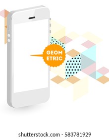 Mobile Phone Icon with Trendy Memphis Geometric Background for Technologies Concepts and Designs - Vector Illustration