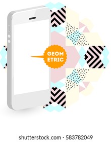 Mobile Phone Icon with Trendy Memphis Geometric Background for Technologies Concepts and Designs - Vector Illustration