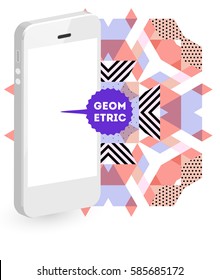 Mobile Phone Icon with Trendy Memphis Geometric Background for Technologies Concepts and Designs - Vector Illustration