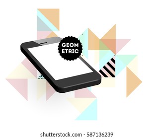 Mobile Phone Icon with Trendy Memphis Geometric Background for Technologies Concepts and Designs - Vector Illustration