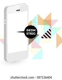 Mobile Phone Icon with Trendy Memphis Geometric Background for Technologies Concepts and Designs - Vector Illustration