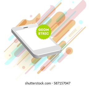 Mobile Phone Icon with Trendy Memphis Geometric Background for Technologies Concepts and Designs - Vector Illustration
