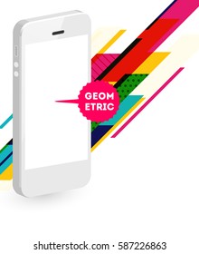 Mobile Phone Icon with Trendy Memphis Geometric Background for Technologies Concepts and Designs - Vector Illustration