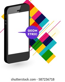 Mobile Phone Icon with Trendy Memphis Geometric Background for Technologies Concepts and Designs - Vector Illustration