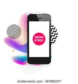 Mobile Phone Icon with Trendy Memphis Geometric Background for Technologies Concepts and Designs - Vector Illustration