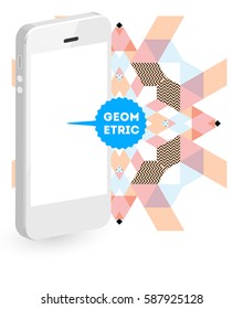 Mobile Phone Icon with Trendy Memphis Geometric Background for Technologies Concepts and Designs - Vector Illustration