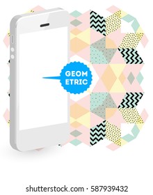 Mobile Phone Icon with Trendy Memphis Geometric Background for Technologies Concepts and Designs - Vector Illustration