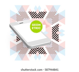 Mobile Phone Icon with Trendy Memphis Geometric Background for Technologies Concepts and Designs - Vector Illustration
