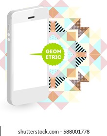 Mobile Phone Icon with Trendy Memphis Geometric Background for Technologies Concepts and Designs - Vector Illustration