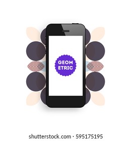 Mobile Phone Icon with Trendy Memphis Geometric Background for Technologies Concepts and Designs - Vector Illustration