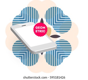 Mobile Phone Icon with Trendy Memphis Geometric Background for Technologies Concepts and Designs - Vector Illustration