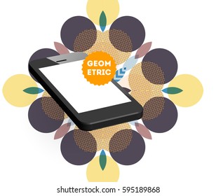 Mobile Phone Icon with Trendy Memphis Geometric Background for Technologies Concepts and Designs - Vector Illustration