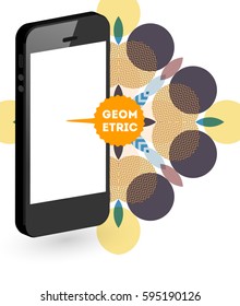 Mobile Phone Icon with Trendy Memphis Geometric Background for Technologies Concepts and Designs - Vector Illustration