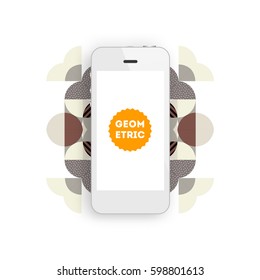 Mobile Phone Icon with Trendy Memphis Geometric Background for Technologies Concepts and Designs - Vector Illustration