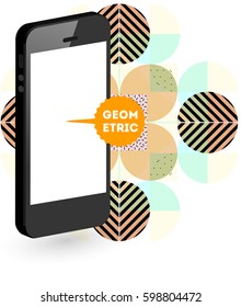 Mobile Phone Icon with Trendy Memphis Geometric Background for Technologies Concepts and Designs - Vector Illustration