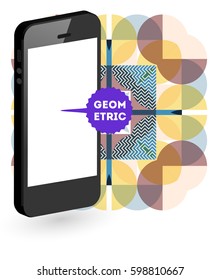 Mobile Phone Icon with Trendy Memphis Geometric Background for Technologies Concepts and Designs - Vector Illustration