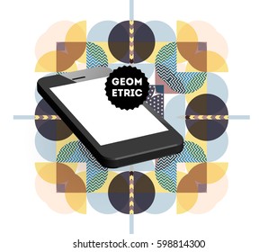 Mobile Phone Icon with Trendy Memphis Geometric Background for Technologies Concepts and Designs - Vector Illustration