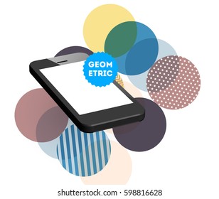 Mobile Phone Icon with Trendy Memphis Geometric Background for Technologies Concepts and Designs - Vector Illustration
