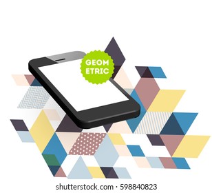 Mobile Phone Icon with Trendy Memphis Geometric Background for Technologies Concepts and Designs - Vector Illustration