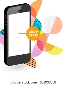 Mobile Phone Icon with Trendy Memphis Geometric Background for Technologies Concepts and Designs - Vector Illustration