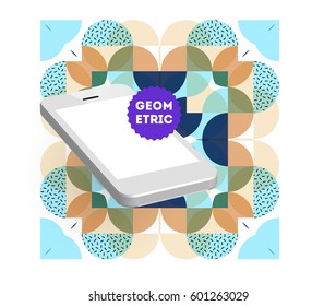 Mobile Phone Icon with Trendy Memphis Geometric Background for Technologies Concepts and Designs - Vector Illustration