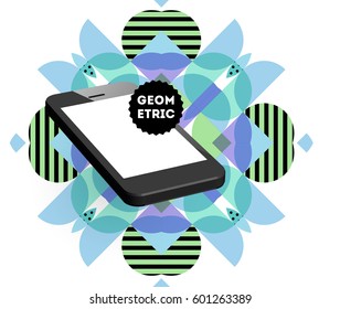 Mobile Phone Icon with Trendy Memphis Geometric Background for Technologies Concepts and Designs - Vector Illustration