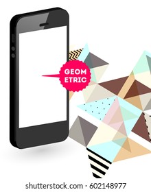 Mobile Phone Icon with Trendy Memphis Geometric Background for Technologies Concepts and Designs - Vector Illustration