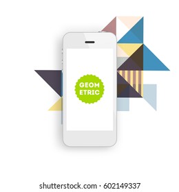 Mobile Phone Icon with Trendy Memphis Geometric Background for Technologies Concepts and Designs - Vector Illustration