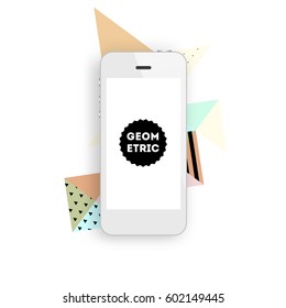 Mobile Phone Icon with Trendy Memphis Geometric Background for Technologies Concepts and Designs - Vector Illustration