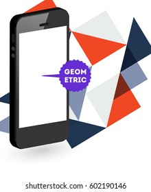 Mobile Phone Icon with Trendy Memphis Geometric Background for Technologies Concepts and Designs - Vector Illustration