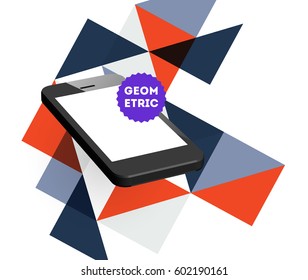Mobile Phone Icon with Trendy Memphis Geometric Background for Technologies Concepts and Designs - Vector Illustration