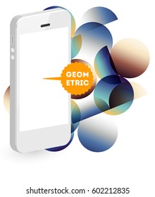Mobile Phone Icon with Trendy Memphis Geometric Background for Technologies Concepts and Designs - Vector Illustration