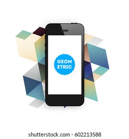 Mobile Phone Icon with Trendy Memphis Geometric Background for Technologies Concepts and Designs - Vector Illustration