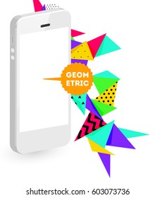 Mobile Phone Icon with Trendy Memphis Geometric Background for Technologies Concepts and Designs - Vector Illustration