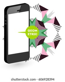 Mobile Phone Icon with Trendy Memphis Geometric Background for Technologies Concepts and Designs - Vector Illustration